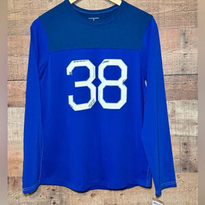 Land’s End Boys Blue Long Sleeve Tee Sporty School Fall Football